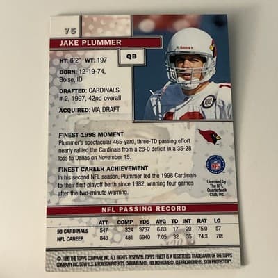 1999 Topps Finest - Jake Plummer #75 Refractor - Thumbnail 2