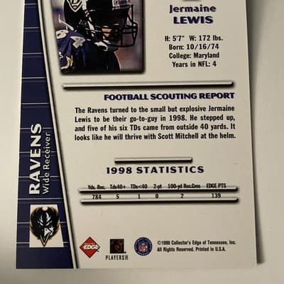 1999 Collector's Edge Triumph - Jermaine Lewis #T41 - Thumbnail 4