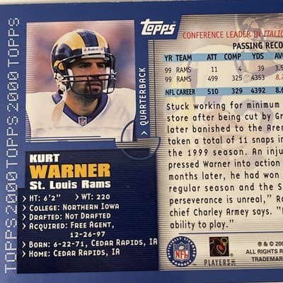 2000 Topps - Kurt Warner #1 - Thumbnail 3