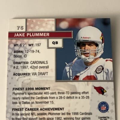1999 Topps Finest - Jake Plummer #75 Refractor - Thumbnail 4