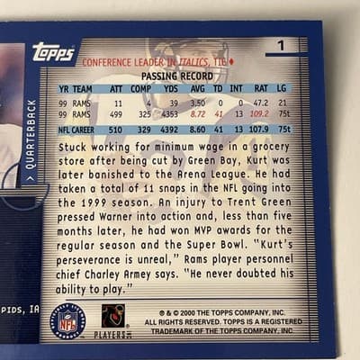 2000 Topps - Kurt Warner #1 - Thumbnail 4
