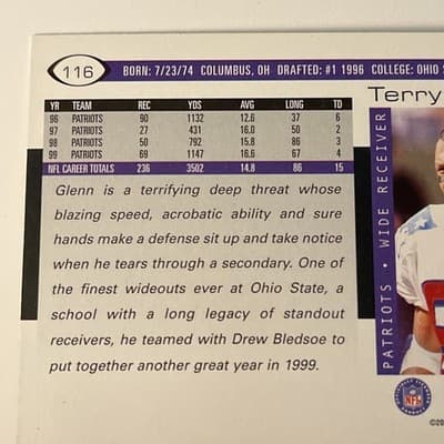 2000 Score - Terry Glenn #116 Scorecard /2000 - Thumbnail 3