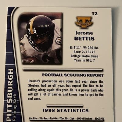 1999 Collector's Edge Triumph - Jerome Bettis #T2 - Thumbnail 3