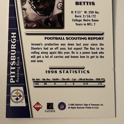 1999 Collector's Edge Triumph - Jerome Bettis #T2 - Thumbnail 4