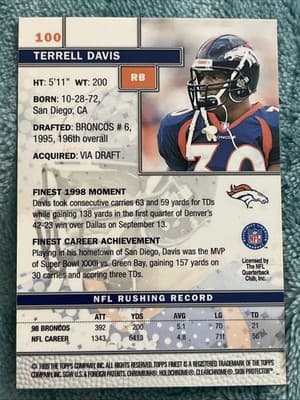 1999 Topps Finest - Terrell Davis #100 - Thumbnail 2
