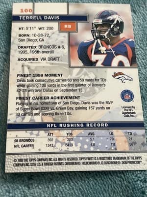 1999 Topps Finest - Terrell Davis #100 - Thumbnail 3