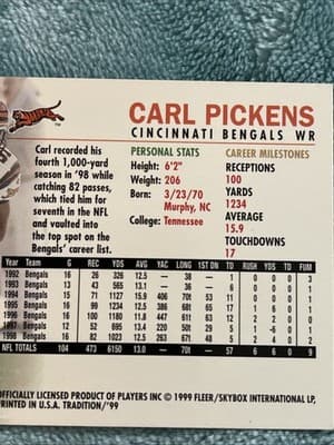 1999 Fleer Tradition - Carl Pickens #111 - Thumbnail 5