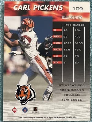 1999 Collector's Edge Fury - Carl Pickens #109 - Thumbnail 3