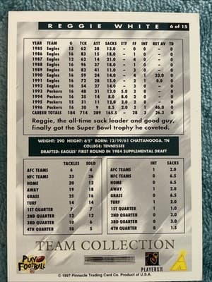 1997 Score Team Collection - Green Bay Packers Reggie White #6 - Thumbnail 2