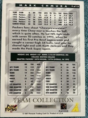 1997 Score Team Collection - Green Bay Packers Mark Chmura #9 - Thumbnail 2