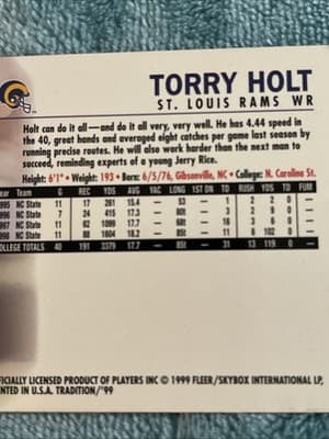 1999 Fleer Tradition - Rookie Torry Holt #273 (RC) - Thumbnail 4