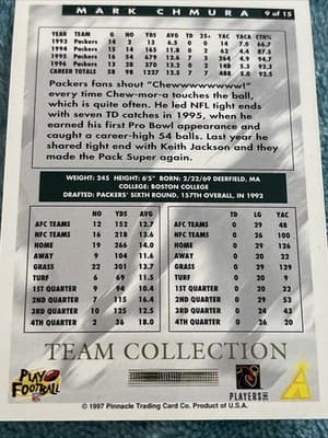 1997 Score Team Collection - Green Bay Packers Mark Chmura #9 - Thumbnail 3