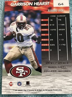 1999 Collector's Edge Fury - Garrison Hearst #64 - Thumbnail 3