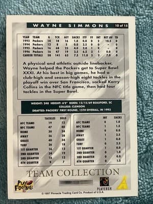 1997 Score Team Collection - Green Bay Packers Wayne Simmons #10 - Thumbnail 2