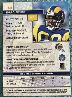1999 Topps Finest - Isaac Bruce #43 Refractor - Thumbnail 3