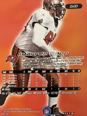 2000 Fleer Ultra - Warren Sapp #18 - Thumbnail 3
