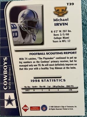 1999 Collector's Edge Triumph - Michael Irvin #T39 - Thumbnail 2