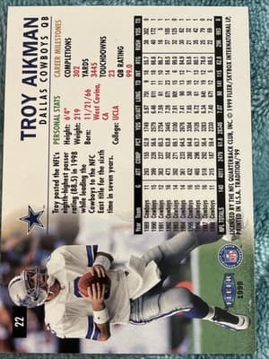 1999 Fleer Tradition - Troy Aikman #22 - Thumbnail 3