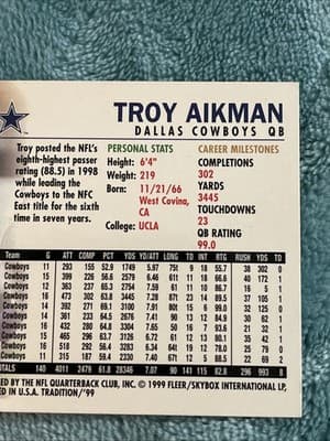1999 Fleer Tradition - Troy Aikman #22 - Thumbnail 4