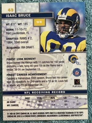 1999 Topps Finest - Isaac Bruce #43 Refractor - Thumbnail 2