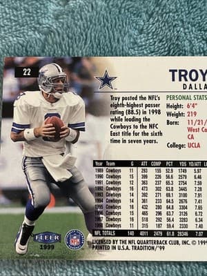 1999 Fleer Tradition - Troy Aikman #22 - Thumbnail 5