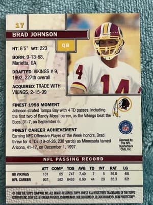 1999 Topps Finest - Brad Johnson #17 - Thumbnail 3
