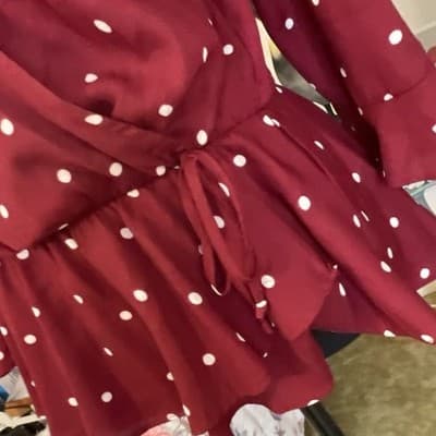 Everly Women's Red Polka Dot Wrap Around 3/4 Sleeve Blouse - Thumbnail 7