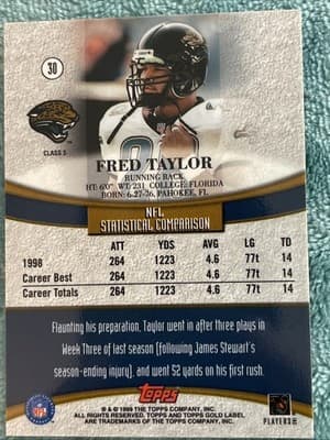 1999 Topps Gold Label - Fred Taylor #30 Class 3 - Thumbnail 2