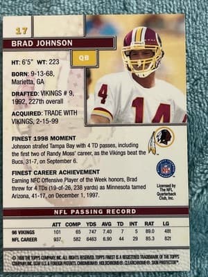 1999 Topps Finest - Brad Johnson #17 - Thumbnail 2
