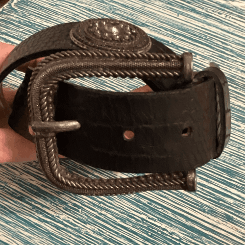 Streets Ahead Vintage Crock Embossed Leather/Aged Silver Medallion Belt - Thumbnail 2