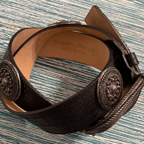 Streets Ahead Vintage Crock Embossed Leather/Aged Silver Medallion Belt - Thumbnail 3