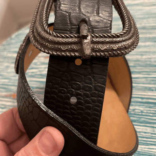 Streets Ahead Vintage Crock Embossed Leather/Aged Silver Medallion Belt - Thumbnail 5