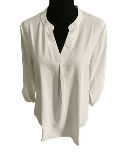 Gaharu Women’s V-Neck L/S Chiffon Tunic Roll Over Tab Top/Blouse - Thumbnail 2