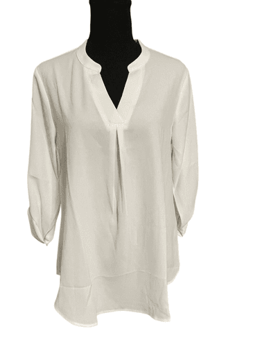 Gaharu Women’s V-Neck L/S Chiffon Tunic Roll Over Tab Top/Blouse - Image 1