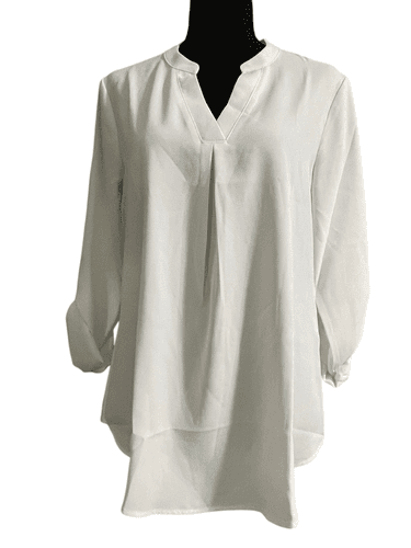 Gaharu Women’s V-Neck L/S Chiffon Tunic Roll Over Tab Top/Blouse - Thumbnail 3