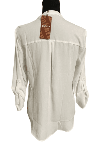 Gaharu Women’s V-Neck L/S Chiffon Tunic Roll Over Tab Top/Blouse - Thumbnail 8
