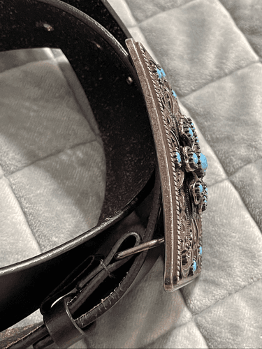 Western Style Filigree Faux Turquoise Silver Black Western Cowgirl Belt Size Med - Thumbnail 11
