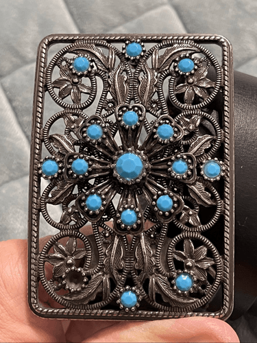 Western Style Filigree Faux Turquoise Silver Black Western Cowgirl Belt Size Med - Thumbnail 3