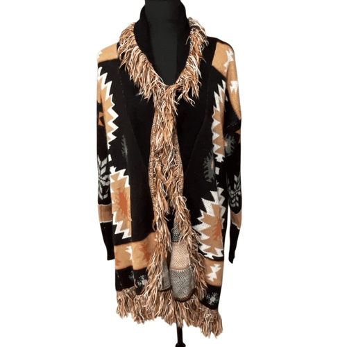 BKE Women’s Southwestern Style Waterfall Long Fringed Cardigan/Sweater - Image 1
