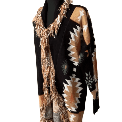BKE Women’s Southwestern Style Waterfall Long Fringed Cardigan/Sweater - Thumbnail 2