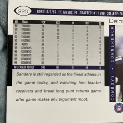 2000 Score - Deion Sanders #220 - Thumbnail 3
