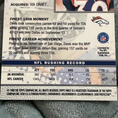 1999 Topps Finest - Terrell Davis #100 - Thumbnail 5