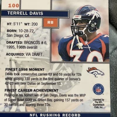 1999 Topps Finest - Terrell Davis #100 - Thumbnail 3