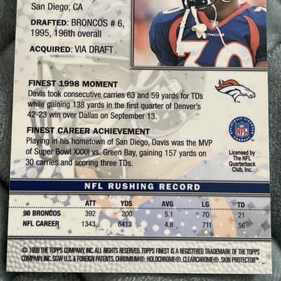 1999 Topps Finest - Terrell Davis #100 - Thumbnail 4