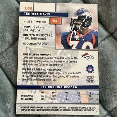 1999 Topps Finest - Terrell Davis #100 - Thumbnail 2
