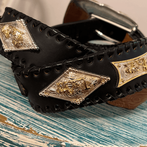 Praying Cowboy Vintage 2-Toned Hand-tooled Large Buckle Men’s Western/Cowboy Bel - Thumbnail 5
