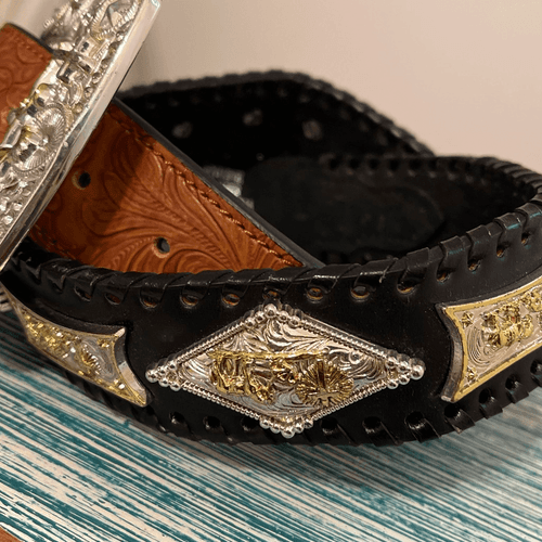 Praying Cowboy Vintage 2-Toned Hand-tooled Large Buckle Men’s Western/Cowboy Bel - Thumbnail 7