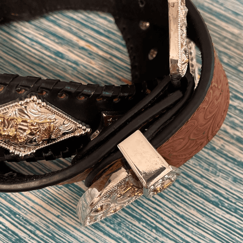 Praying Cowboy Vintage 2-Toned Hand-tooled Large Buckle Men’s Western/Cowboy Bel - Thumbnail 10