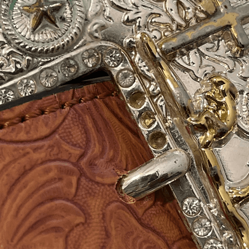 Praying Cowboy Vintage 2-Toned Hand-tooled Large Buckle Men’s Western/Cowboy Bel - Thumbnail 12