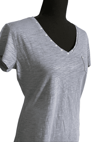 Seven7 Women’s S/S V-Neck Studded Metallic Design T-Shirt/Top - Image 1